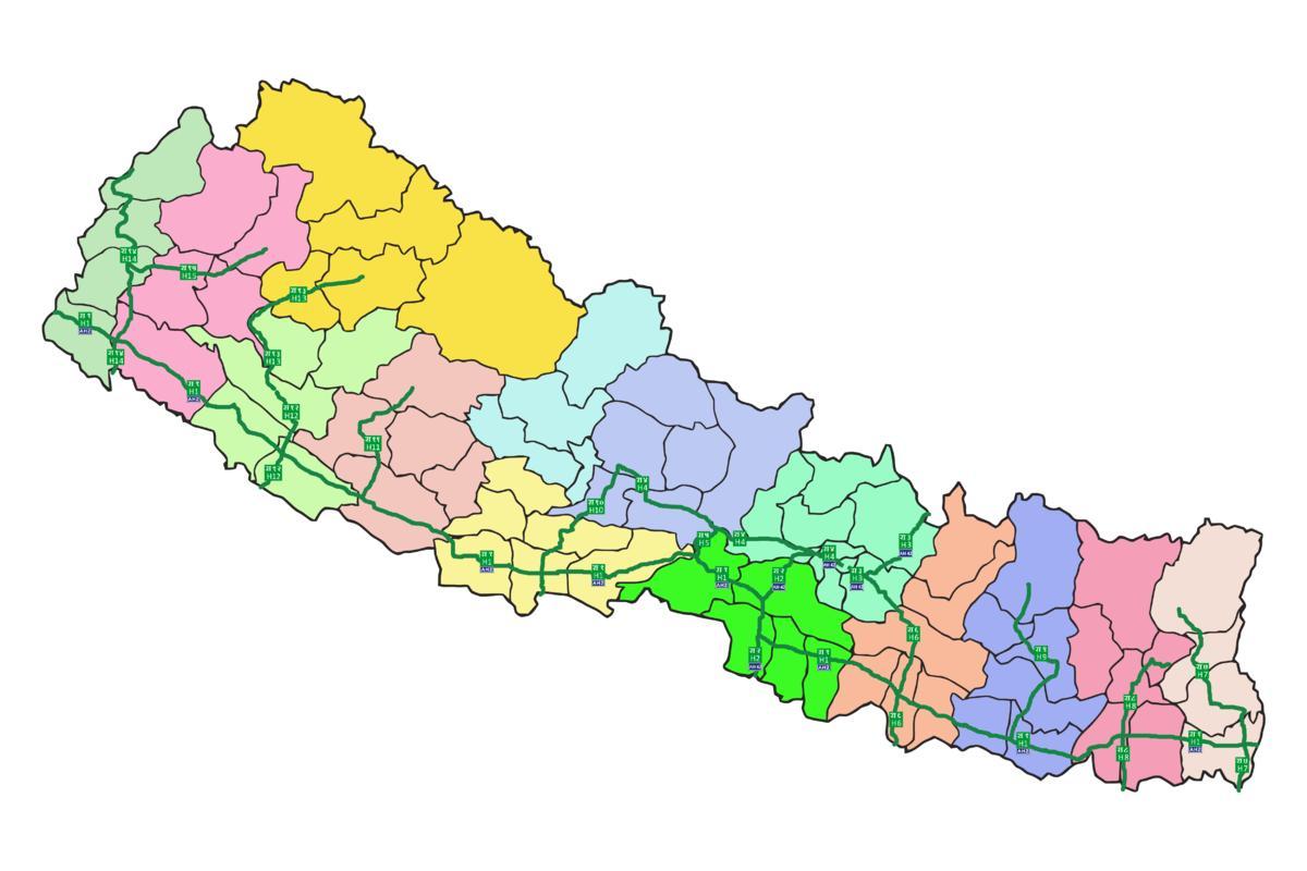 Žemėlapis nepalo su magistraliniais keliais