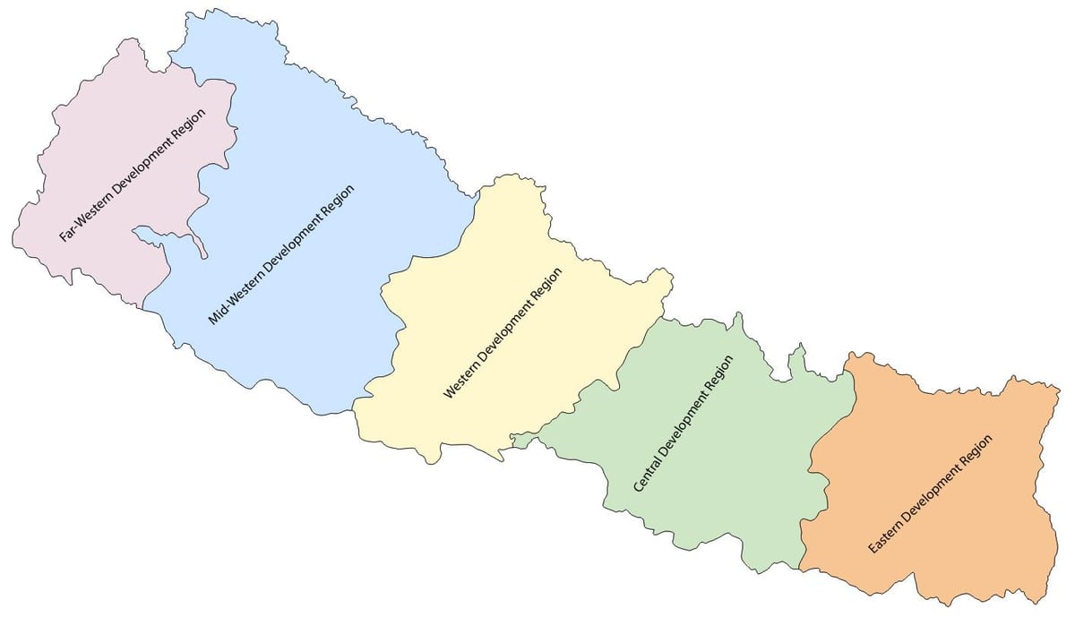žemėlapis nepalo su penkių plėtros regione