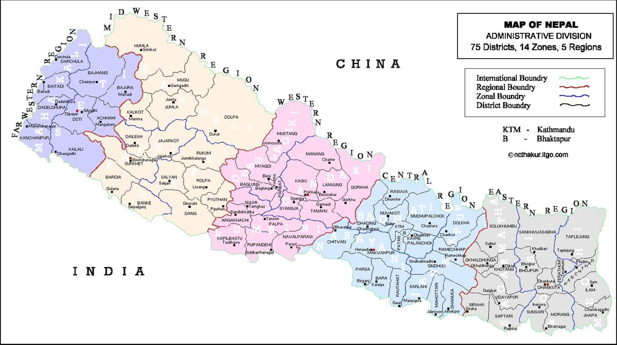 nepalas 75 rajono žemėlapis