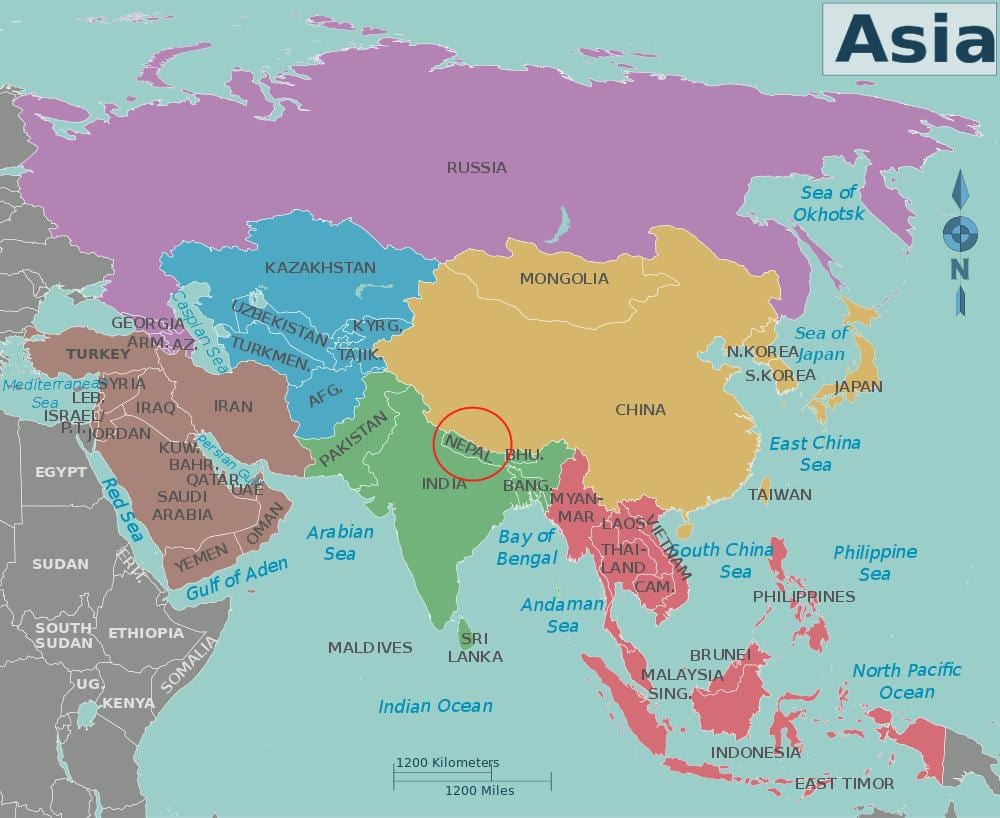 žemėlapis nepalo ir aplinkinių šalių