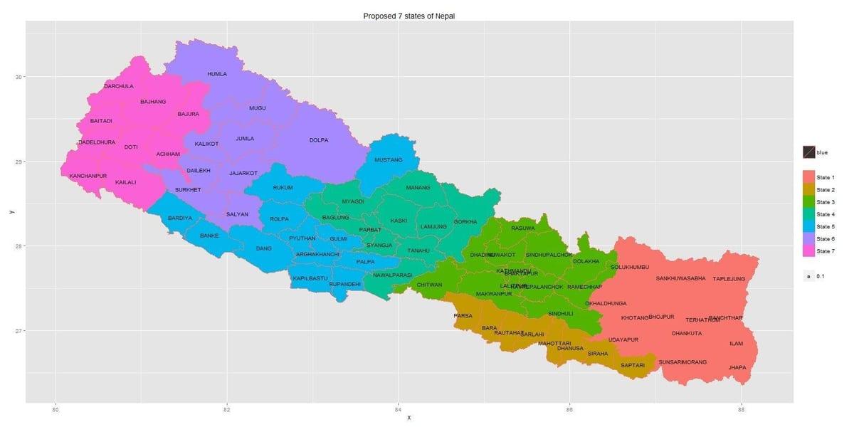 žemėlapis nepalo su septynių narių