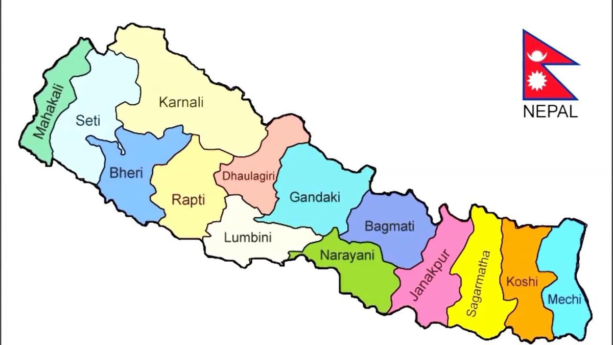 politiniame žemėlapyje nepalas su visų rajonų