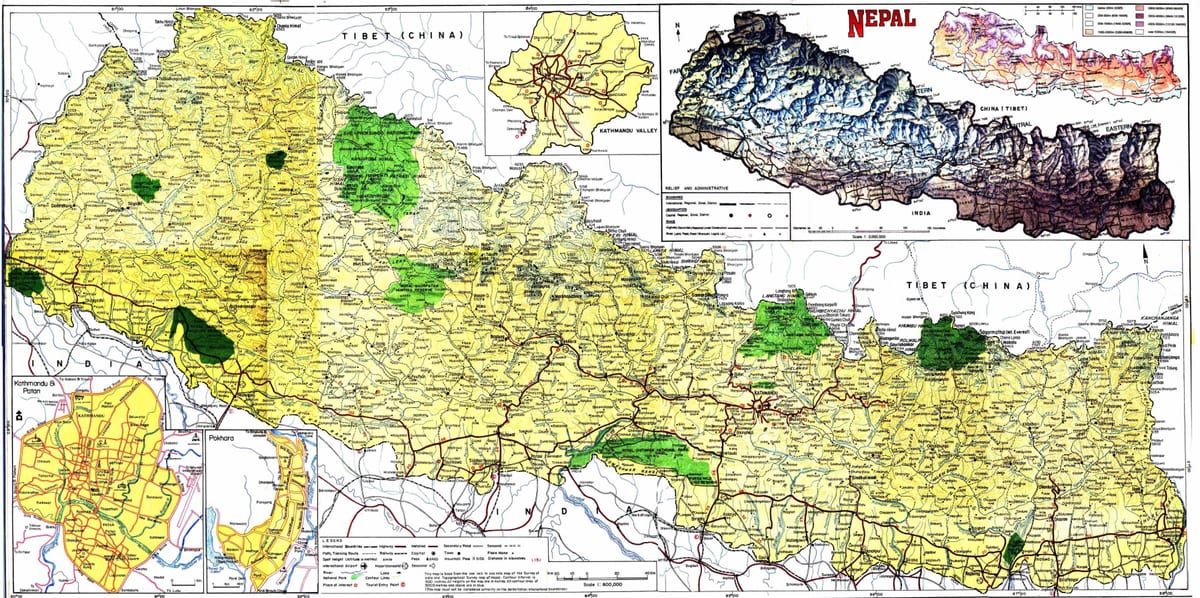 kelių žemėlapis nepalo su nuotolis