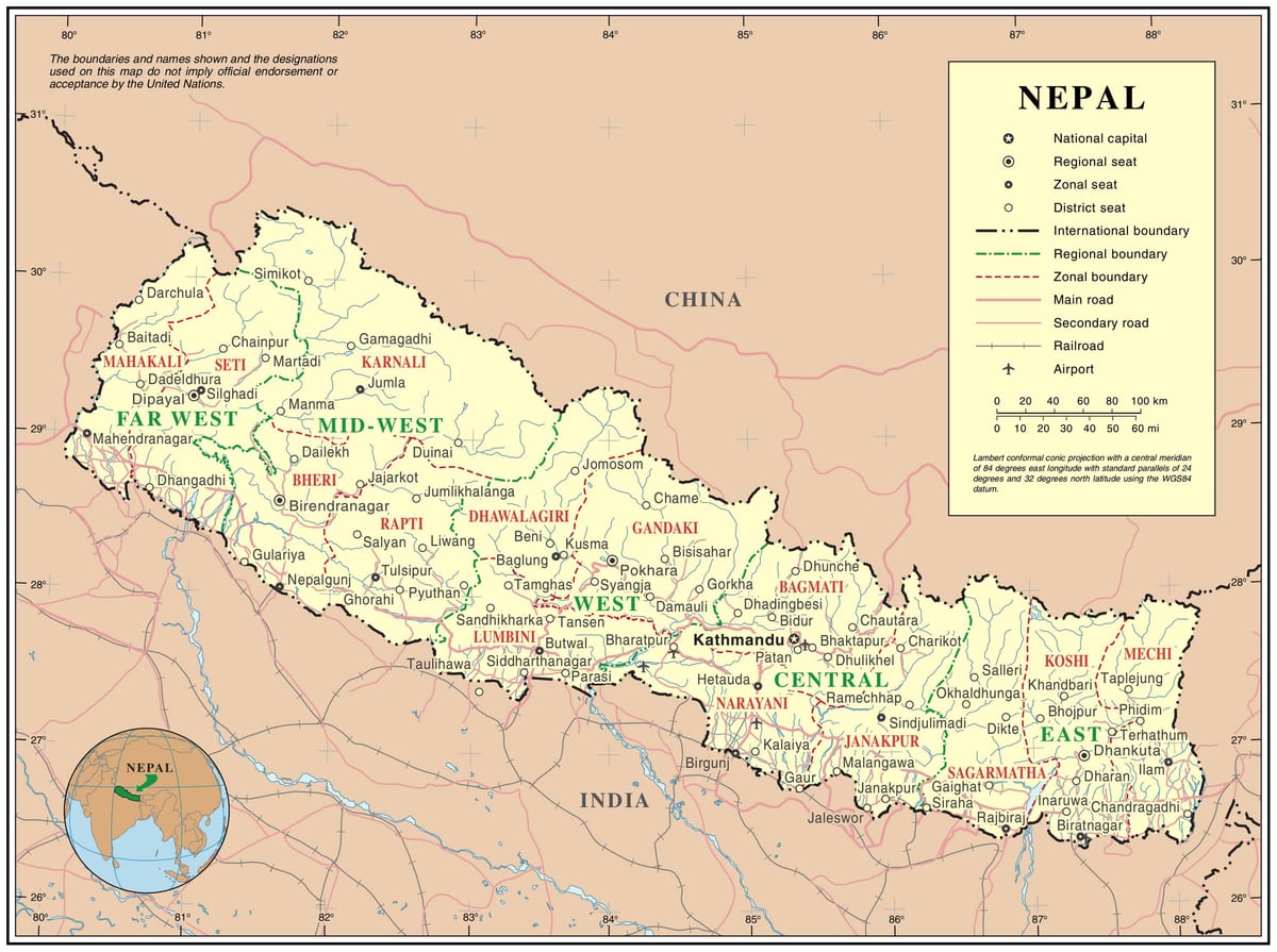 indijos-nepalo pasienio kelių žemėlapį