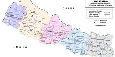 Nepalas 75 rajono žemėlapis