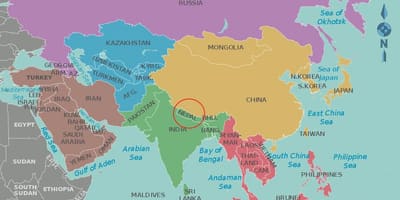 Žemėlapis nepalo ir aplinkinių šalių