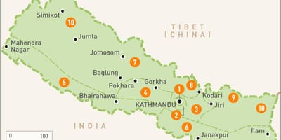 Nepalas žemėlapį su regionais