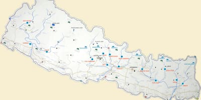 Žemėlapis nepalas, rodantis upės