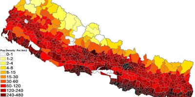 Nepalo gyventojų tankumo žemėlapis