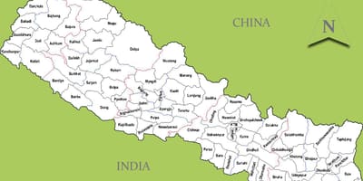 Nepalas žemėlapis, kuriame miestų
